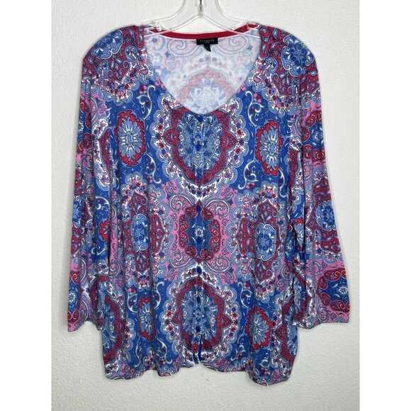 Talbots Cardigan Sweater 2X Lightweight Button Geometric Scrolls Office Church - Picture 2 of 13